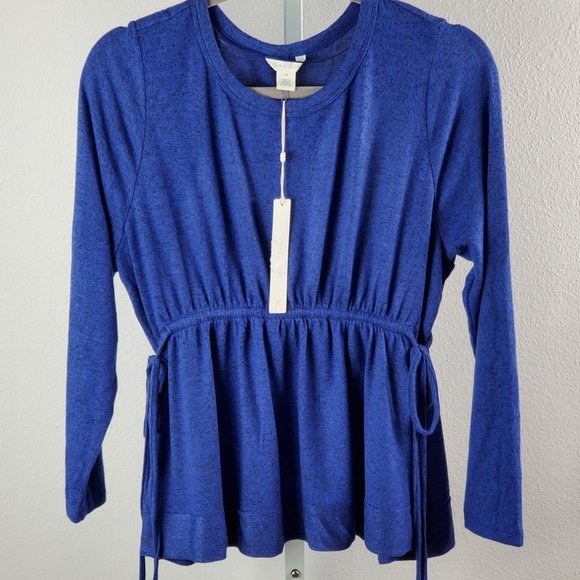 CASLON Blue Long Sleeve Peplum Top Size XS – Soft Knit Adjustable Waist blouse - Picture 10 of 13
